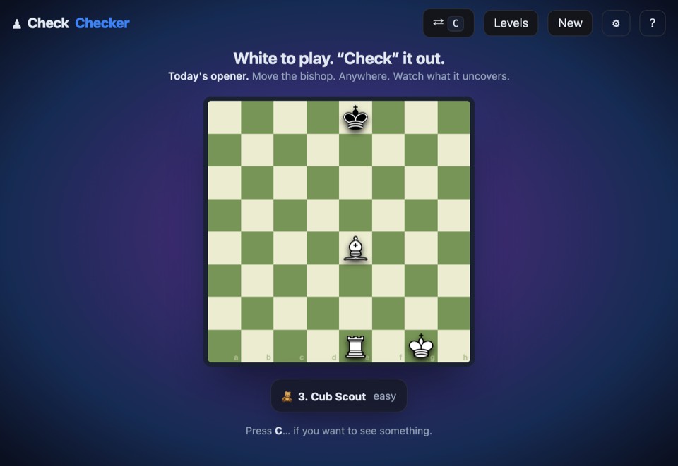 Check Checker: a position with the prompt to say whether the king is in check.