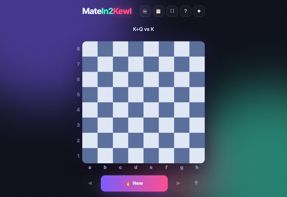 Mate In 2 Kewl: a coordinate-labelled board set for a mate-in-two problem.